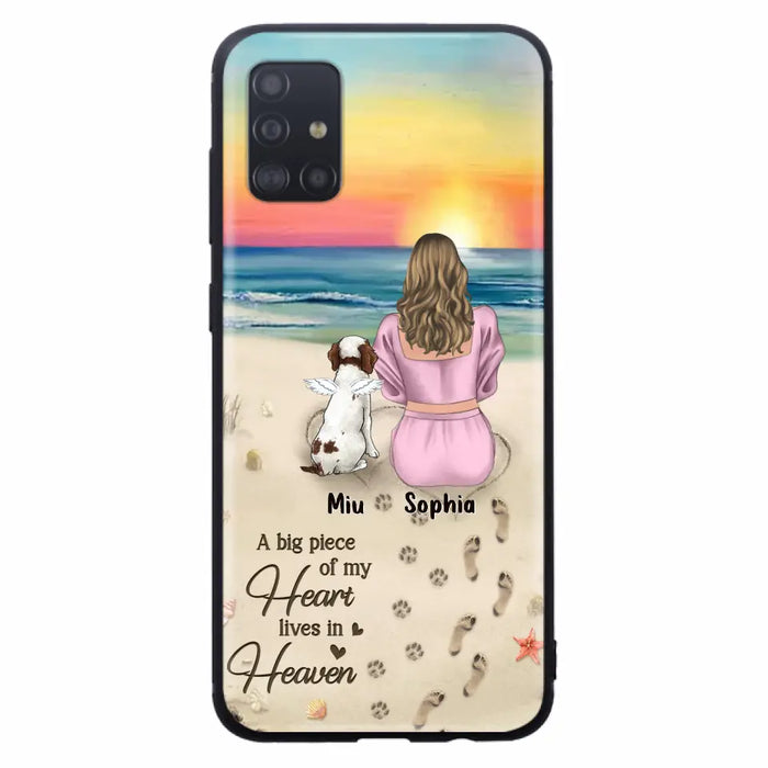 Custom Personalized Memorial Dog Mom Phone Case - Upto 3 Dogs - Memorial Gift Idea for Dog Owners - A Big Piece Of My Heart Lives In Heaven - Case for iPhone/Samsung