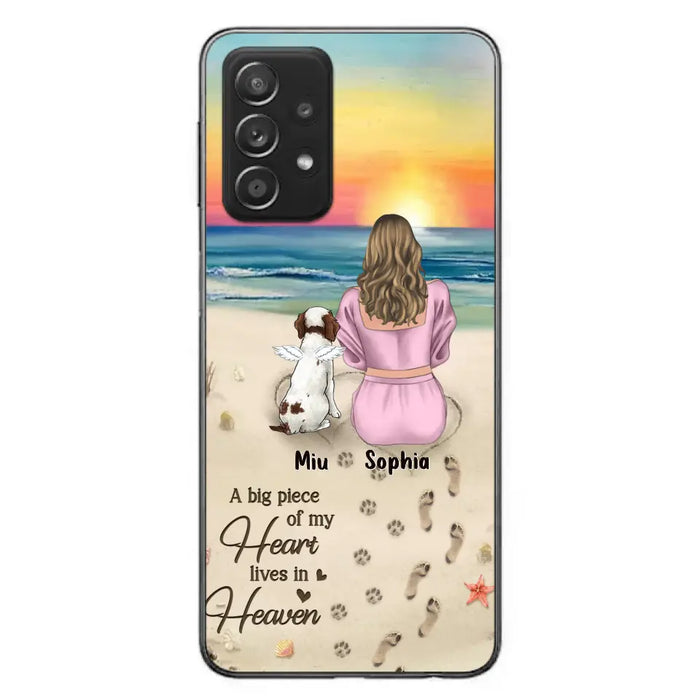 Custom Personalized Memorial Dog Mom Phone Case - Upto 3 Dogs - Memorial Gift Idea for Dog Owners - A Big Piece Of My Heart Lives In Heaven - Case for iPhone/Samsung