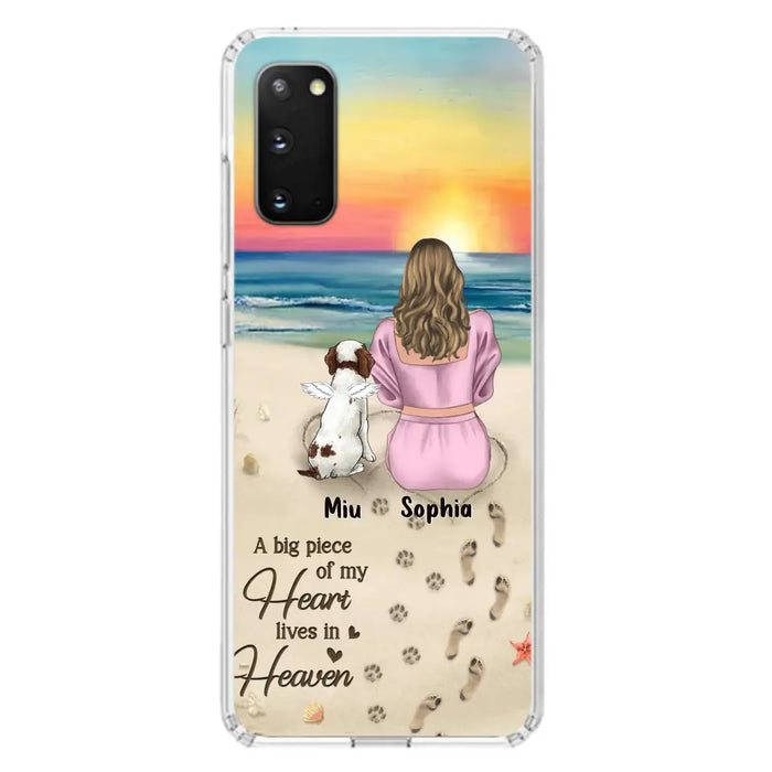 Custom Personalized Memorial Dog Mom Phone Case - Upto 3 Dogs - Memorial Gift Idea for Dog Owners - A Big Piece Of My Heart Lives In Heaven - Case for iPhone/Samsung