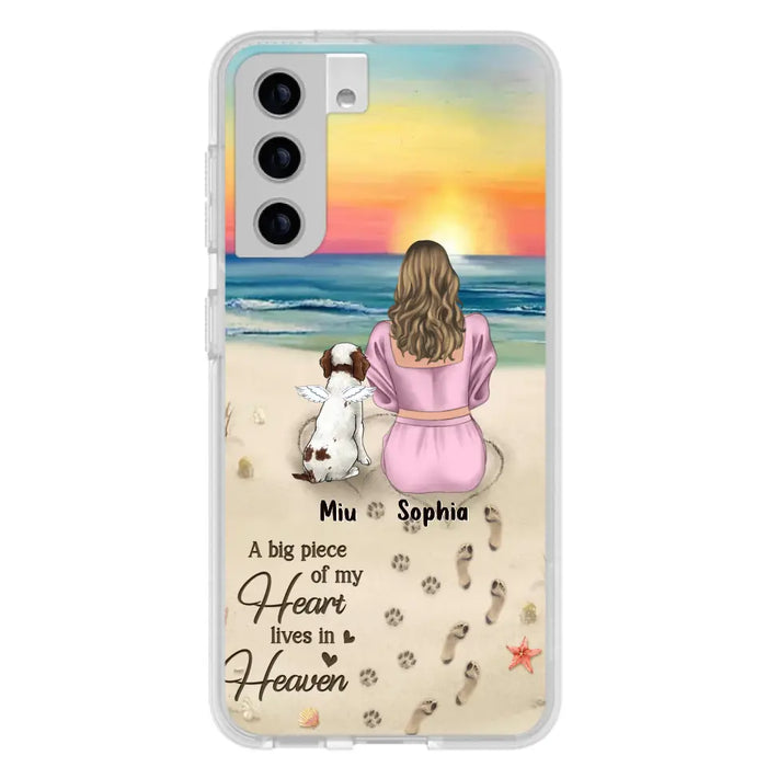 Custom Personalized Memorial Dog Mom Phone Case - Upto 3 Dogs - Memorial Gift Idea for Dog Owners - A Big Piece Of My Heart Lives In Heaven - Case for iPhone/Samsung