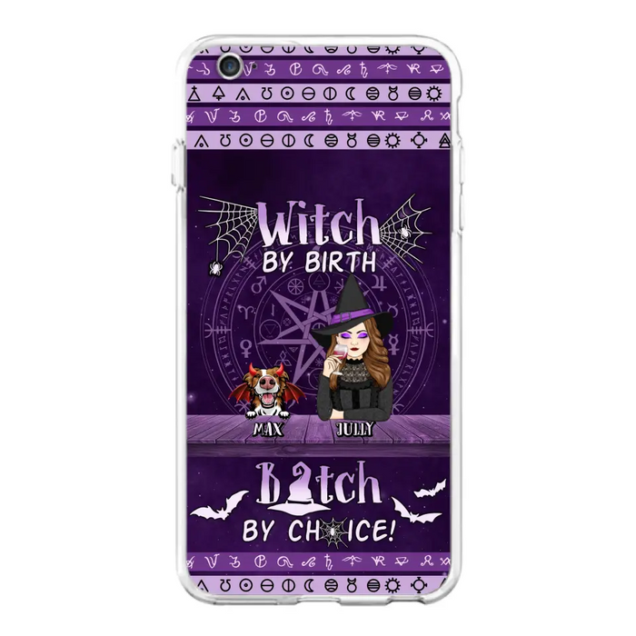 Custom Personalized Witch Phone Case - Halloween Gift Idea for Witch Lovers/Pet Lovers - Upto 3 Dogs/Cats - Witch By Birth - Case For iPhone/Samsung