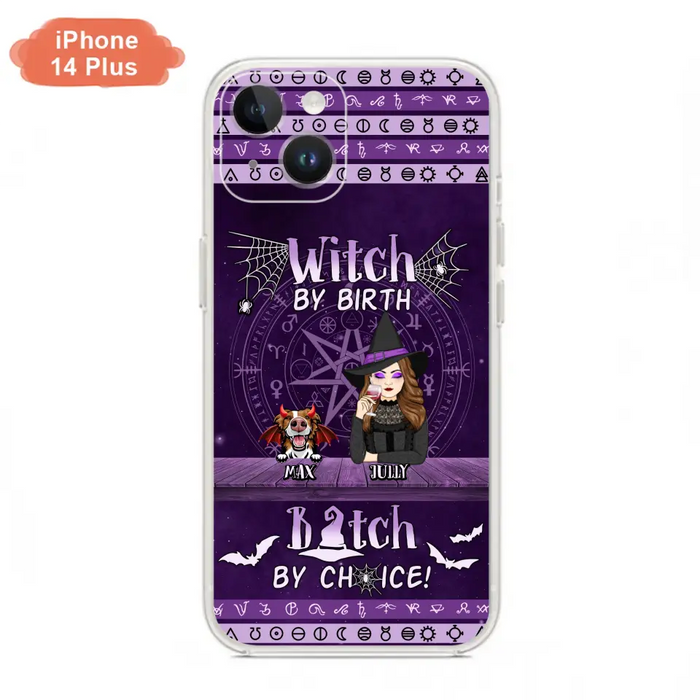 Custom Personalized Witch Phone Case - Halloween Gift Idea for Witch Lovers/Pet Lovers - Upto 3 Dogs/Cats - Witch By Birth - Case For iPhone/Samsung