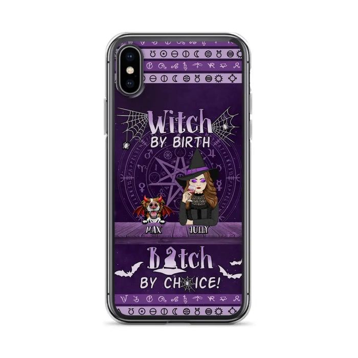 Custom Personalized Witch Phone Case - Halloween Gift Idea for Witch Lovers/Pet Lovers - Upto 3 Dogs/Cats - Witch By Birth - Case For iPhone/Samsung