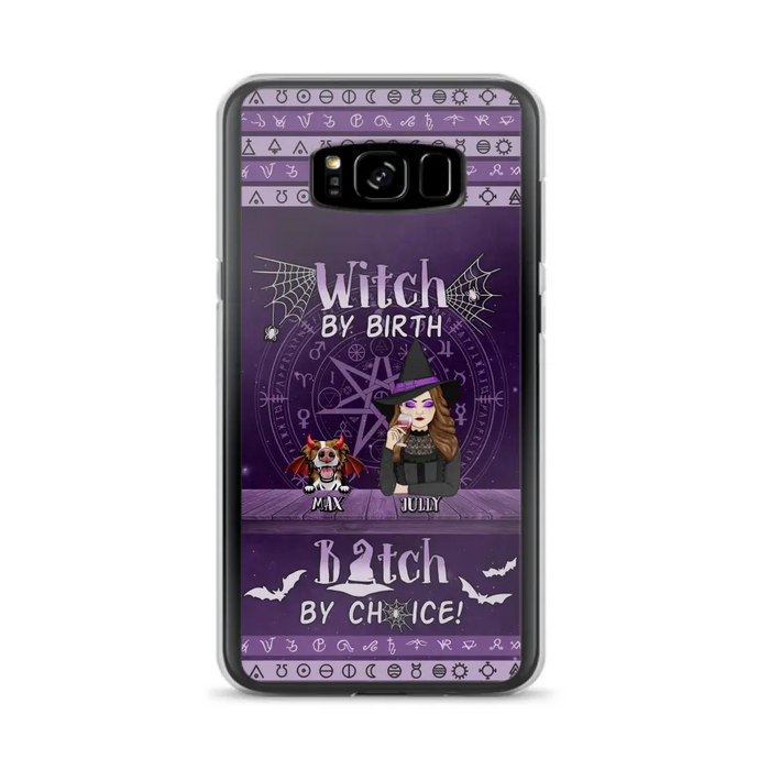 Custom Personalized Witch Phone Case - Halloween Gift Idea for Witch Lovers/Pet Lovers - Upto 3 Dogs/Cats - Witch By Birth - Case For iPhone/Samsung