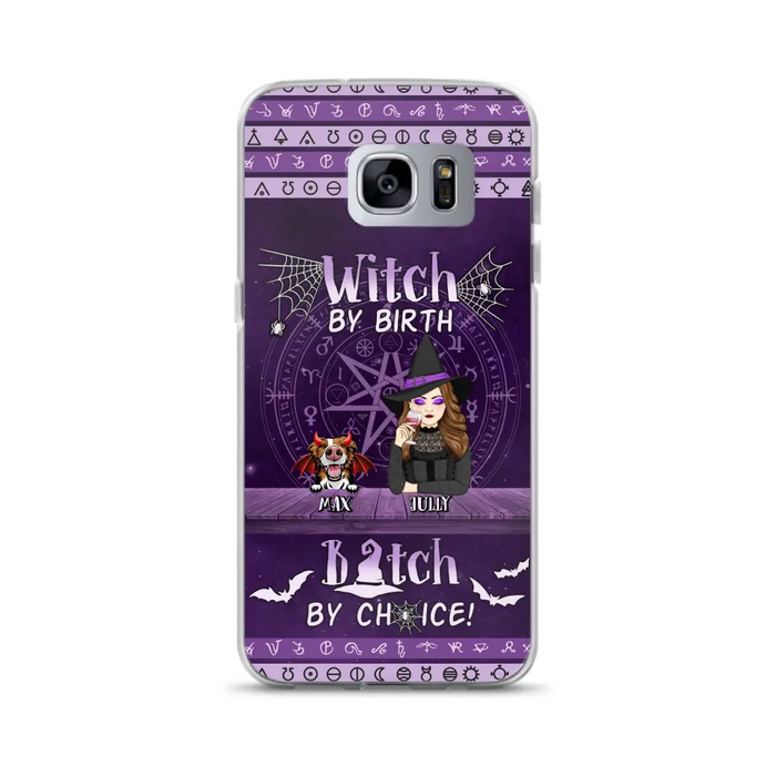 Custom Personalized Witch Phone Case - Halloween Gift Idea for Witch Lovers/Pet Lovers - Upto 3 Dogs/Cats - Witch By Birth - Case For iPhone/Samsung