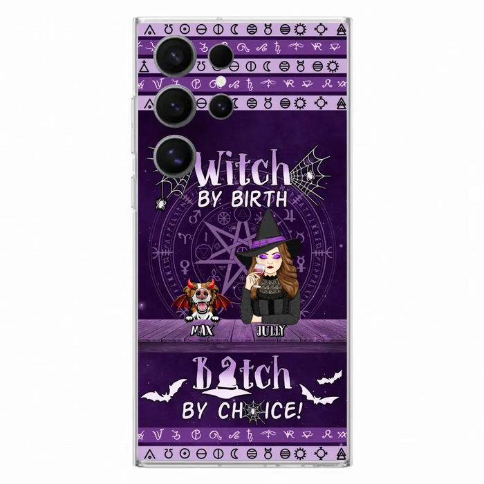 Custom Personalized Witch Phone Case - Halloween Gift Idea for Witch Lovers/Pet Lovers - Upto 3 Dogs/Cats - Witch By Birth - Case For iPhone/Samsung