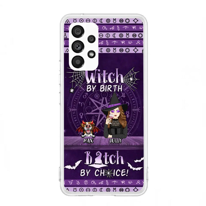 Custom Personalized Witch Phone Case - Halloween Gift Idea for Witch Lovers/Pet Lovers - Upto 3 Dogs/Cats - Witch By Birth - Case For iPhone/Samsung