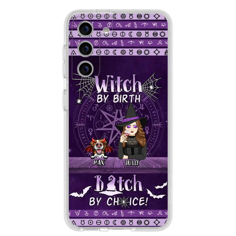 Personalized Witch Phone Case - Halloween Gift Idea for Witch Lovers/Pet Lovers - Up to 3 Dogs/Cats - Witch By Birth - Case For iPhone/Samsung