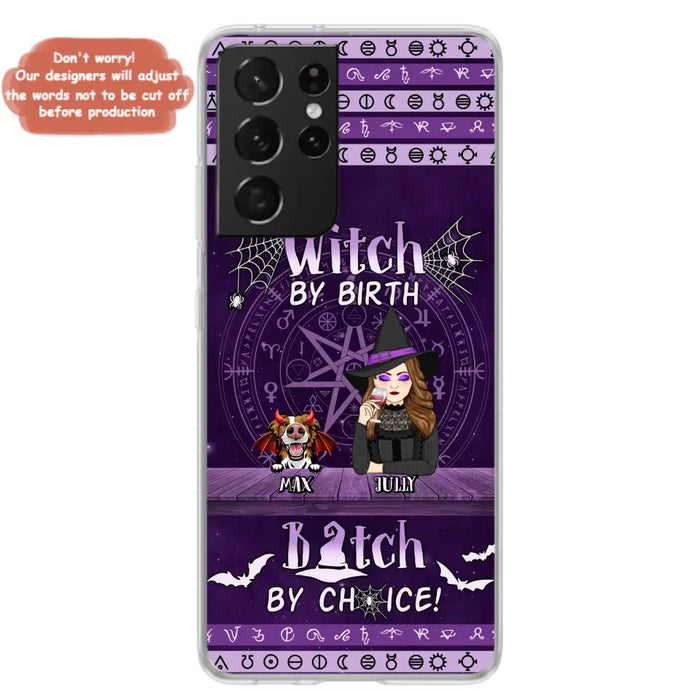 Custom Personalized Witch Phone Case - Halloween Gift Idea for Witch Lovers/Pet Lovers - Upto 3 Dogs/Cats - Witch By Birth - Case For iPhone/Samsung