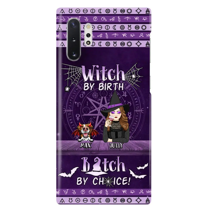 Custom Personalized Witch Phone Case - Halloween Gift Idea for Witch Lovers/Pet Lovers - Upto 3 Dogs/Cats - Witch By Birth - Case For iPhone/Samsung