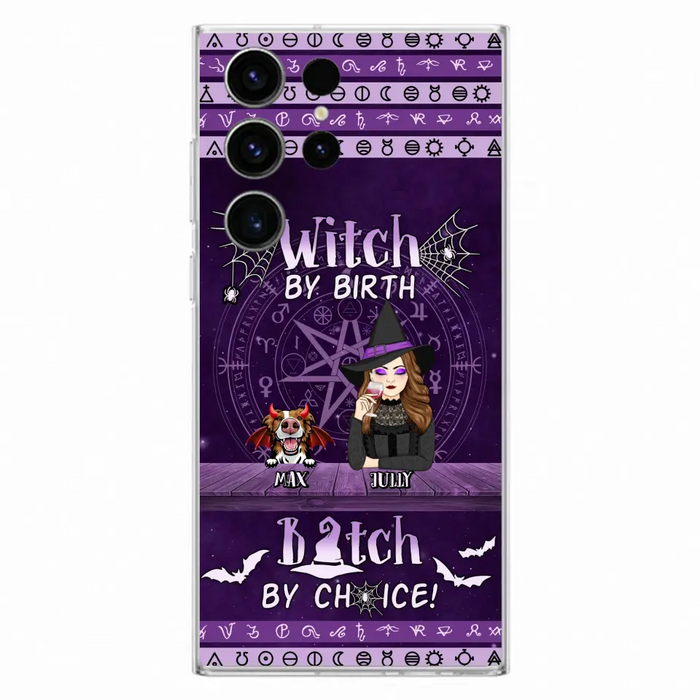 Custom Personalized Witch Phone Case - Halloween Gift Idea for Witch Lovers/Pet Lovers - Upto 3 Dogs/Cats - Witch By Birth - Case For iPhone/Samsung