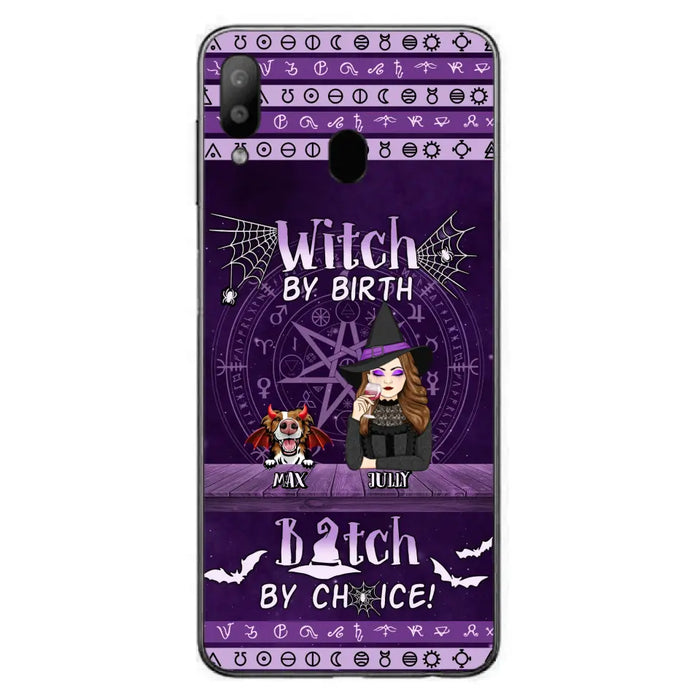 Custom Personalized Witch Phone Case - Halloween Gift Idea for Witch Lovers/Pet Lovers - Upto 3 Dogs/Cats - Witch By Birth - Case For iPhone/Samsung