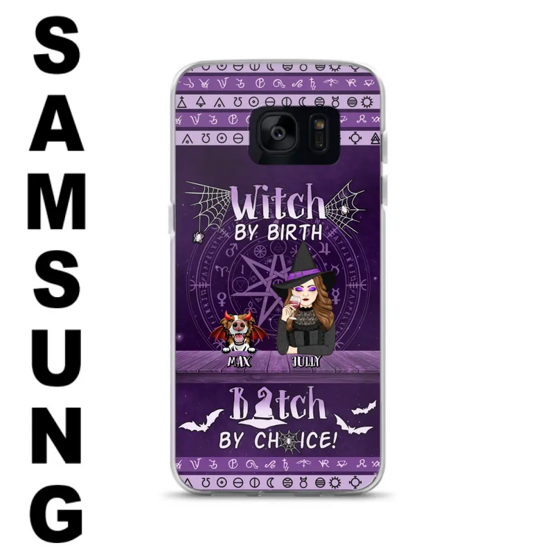 Personalized Witch Phone Case - Halloween Gift Idea for Witch Lovers/Pet Lovers - Up to 3 Dogs/Cats - Witch By Birth - Case For iPhone/Samsung