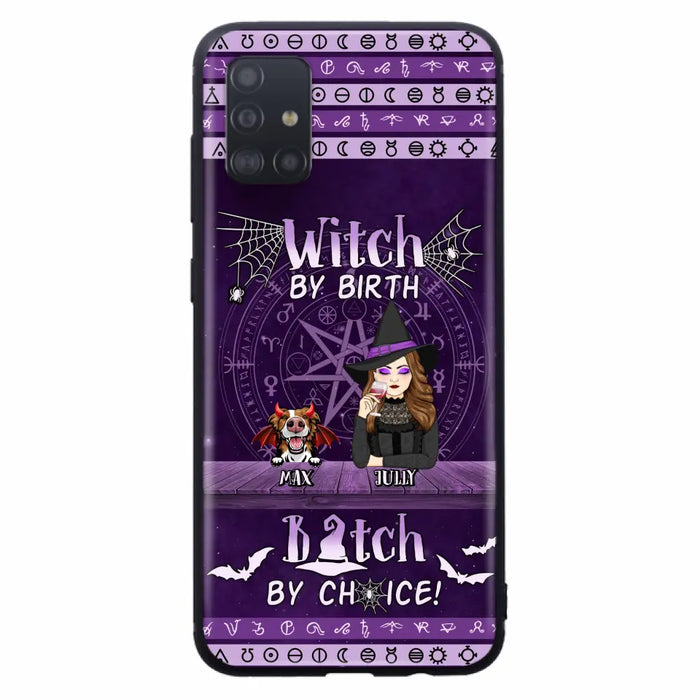 Custom Personalized Witch Phone Case - Halloween Gift Idea for Witch Lovers/Pet Lovers - Upto 3 Dogs/Cats - Witch By Birth - Case For iPhone/Samsung