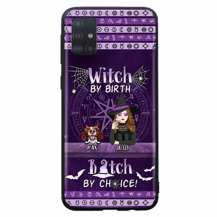 Custom Personalized Witch Phone Case - Halloween Gift Idea for Witch Lovers/Pet Lovers - Upto 3 Dogs/Cats - Witch By Birth - Case For iPhone/Samsung