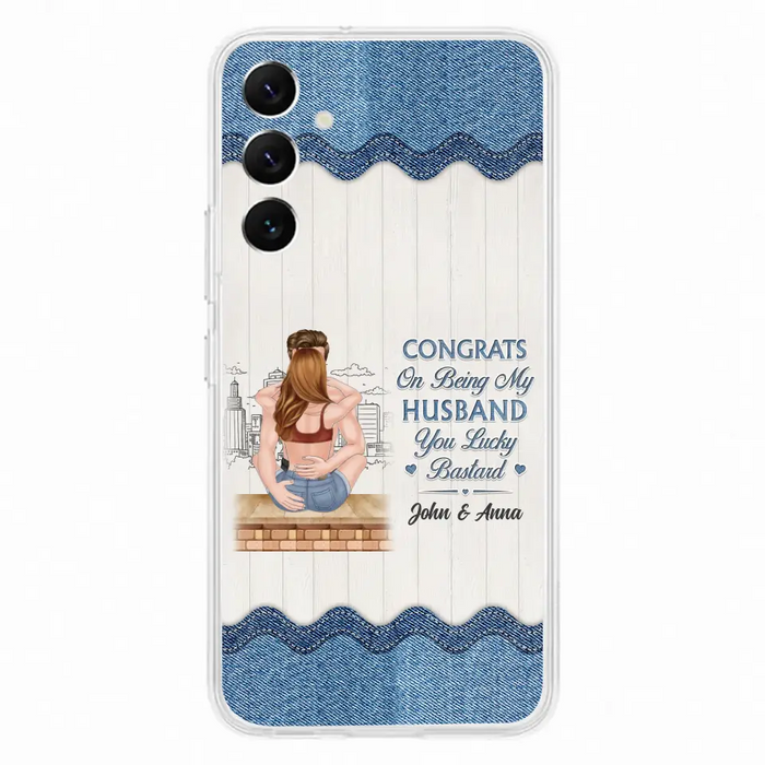 Custom Personalized Couple Phone Case - Gift Idea For Couple/Valentines Day - Congrats On Being My Husband You Lucky Bastard - Case For iPhone/Samsung