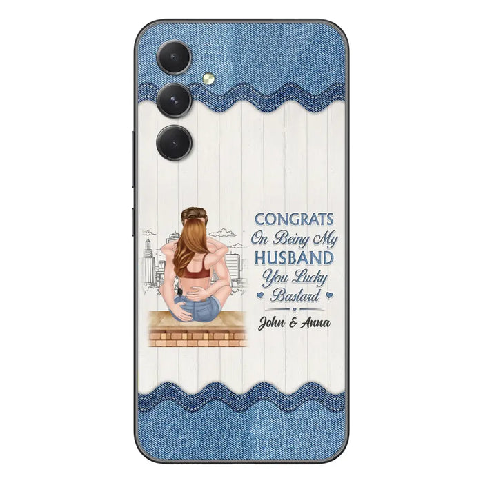 Custom Personalized Couple Phone Case - Gift Idea For Couple/Valentines Day - Congrats On Being My Husband You Lucky Bastard - Case For iPhone/Samsung