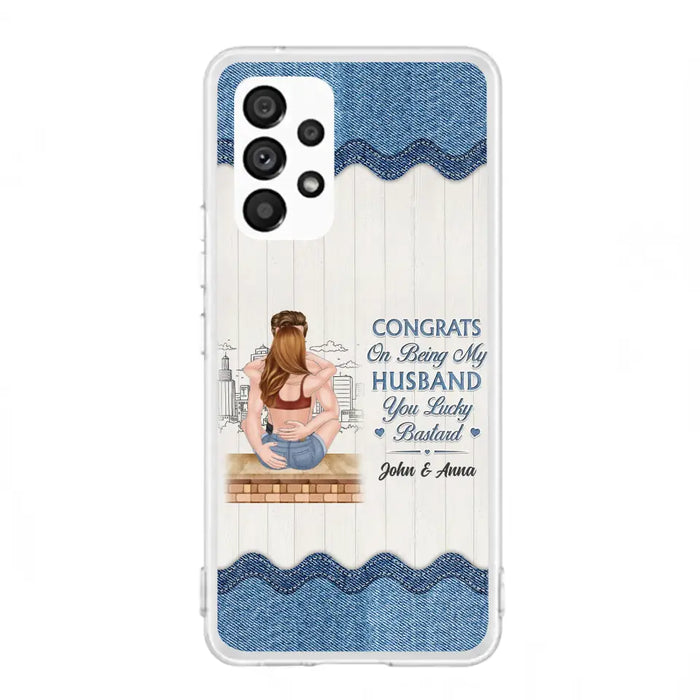 Custom Personalized Couple Phone Case - Gift Idea For Couple/Valentines Day - Congrats On Being My Husband You Lucky Bastard - Case For iPhone/Samsung