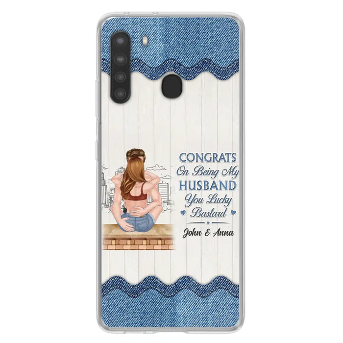 Custom Personalized Couple Phone Case - Gift Idea For Couple/Valentines Day - Congrats On Being My Husband You Lucky Bastard - Case For iPhone/Samsung