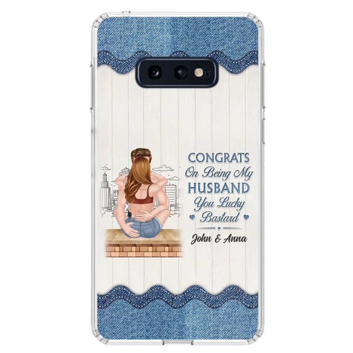 Custom Personalized Couple Phone Case - Gift Idea For Couple/Valentines Day - Congrats On Being My Husband You Lucky Bastard - Case For iPhone/Samsung