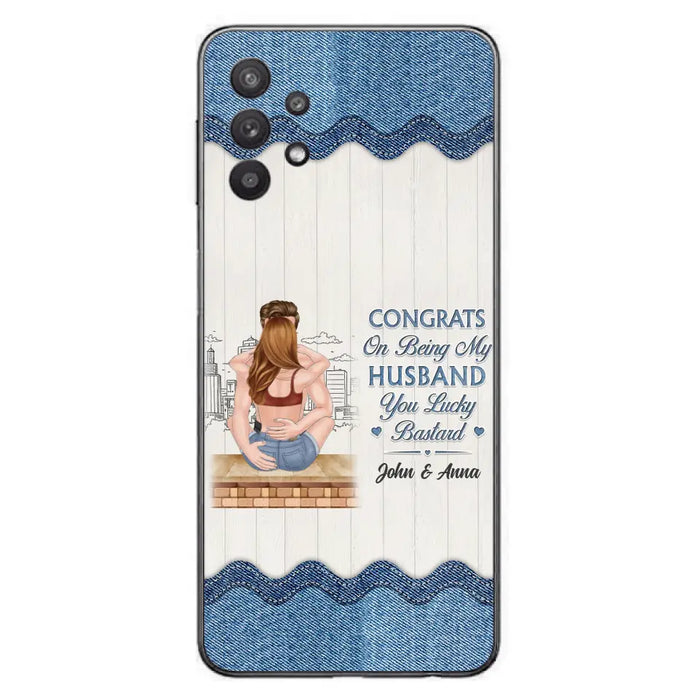 Custom Personalized Couple Phone Case - Gift Idea For Couple/Valentines Day - Congrats On Being My Husband You Lucky Bastard - Case For iPhone/Samsung