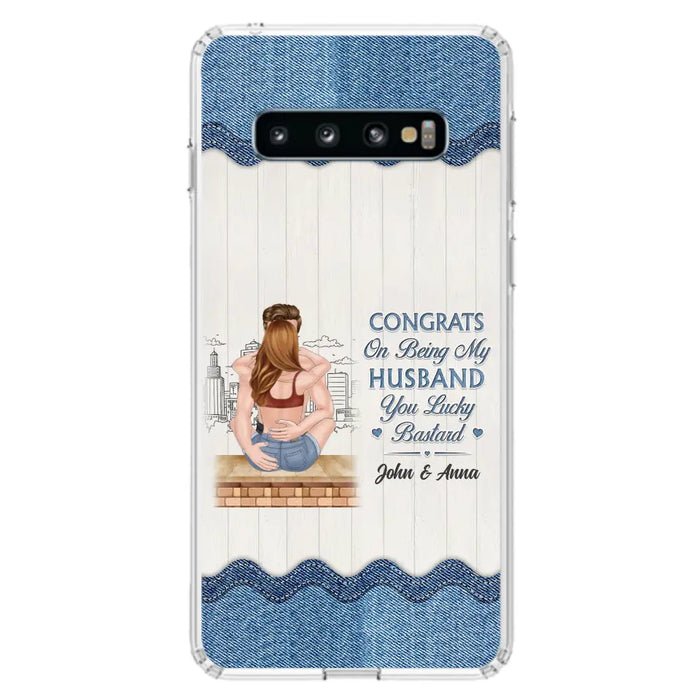 Custom Personalized Couple Phone Case - Gift Idea For Couple/Valentines Day - Congrats On Being My Husband You Lucky Bastard - Case For iPhone/Samsung