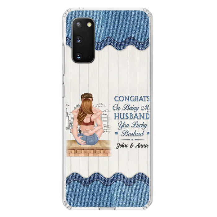 Custom Personalized Couple Phone Case - Gift Idea For Couple/Valentines Day - Congrats On Being My Husband You Lucky Bastard - Case For iPhone/Samsung