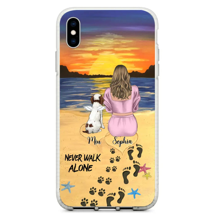 Custom Personalized Memorial Dog Mom Phone Case - Upto 3 Dogs - Memorial Gift Idea for Dog Owners - Never Walk Alone - Case for iPhone/Samsung