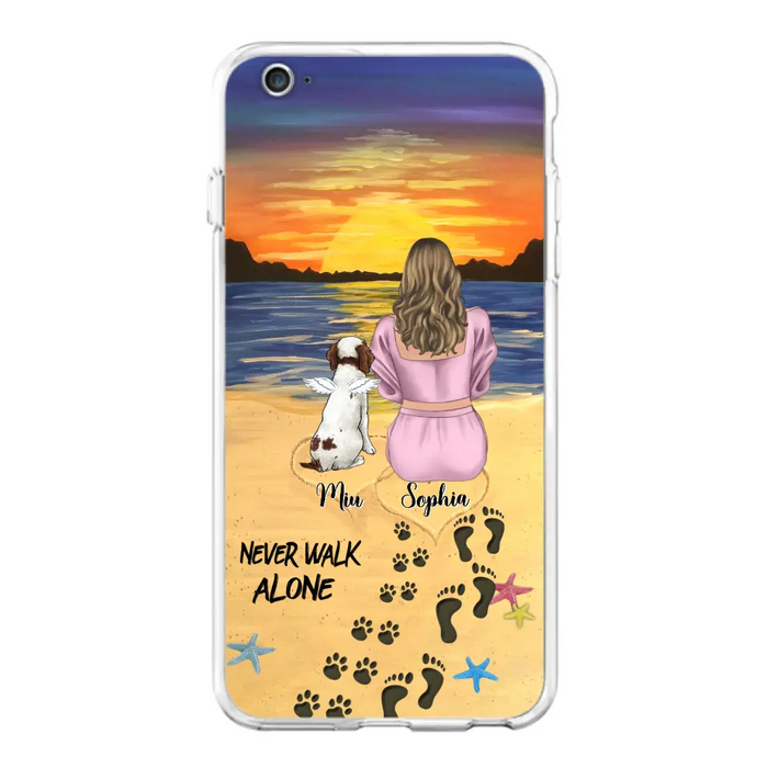 Custom Personalized Memorial Dog Mom Phone Case - Upto 3 Dogs - Memorial Gift Idea for Dog Owners - Never Walk Alone - Case for iPhone/Samsung