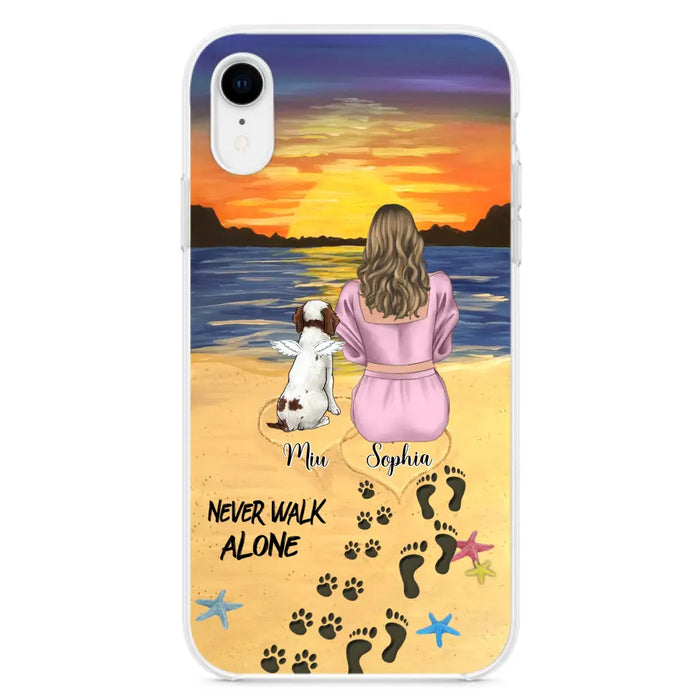 Custom Personalized Memorial Dog Mom Phone Case - Upto 3 Dogs - Memorial Gift Idea for Dog Owners - Never Walk Alone - Case for iPhone/Samsung