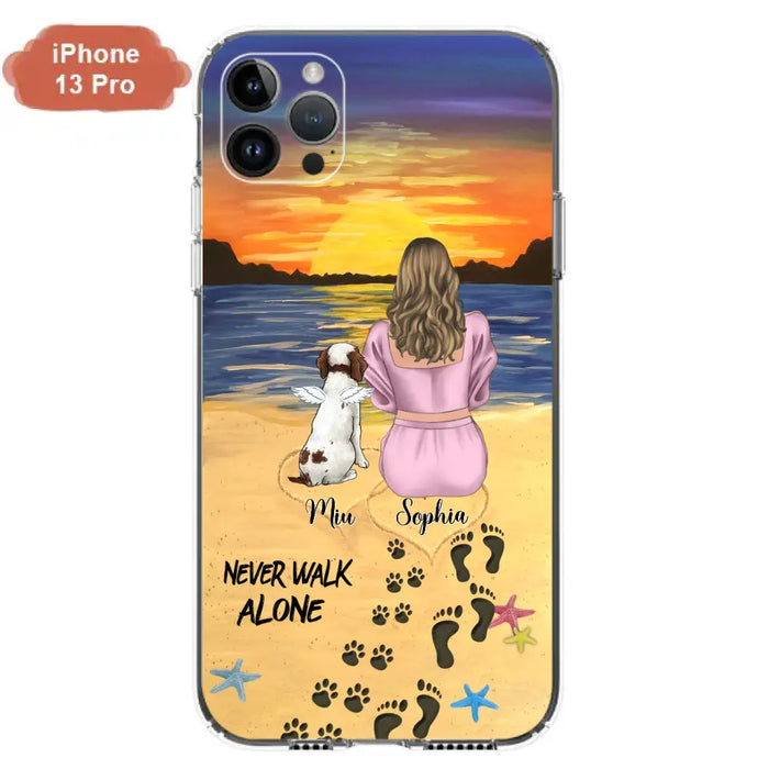 Custom Personalized Memorial Dog Mom Phone Case - Upto 3 Dogs - Memorial Gift Idea for Dog Owners - Never Walk Alone - Case for iPhone/Samsung