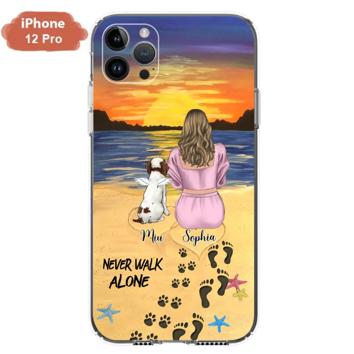 Custom Personalized Memorial Dog Mom Phone Case - Upto 3 Dogs - Memorial Gift Idea for Dog Owners - Never Walk Alone - Case for iPhone/Samsung