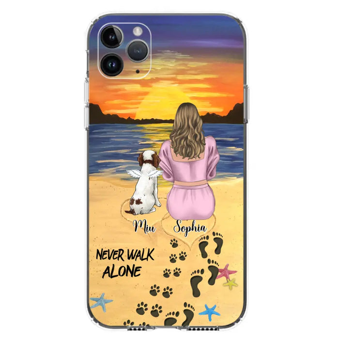 Custom Personalized Memorial Dog Mom Phone Case - Upto 3 Dogs - Memorial Gift Idea for Dog Owners - Never Walk Alone - Case for iPhone/Samsung