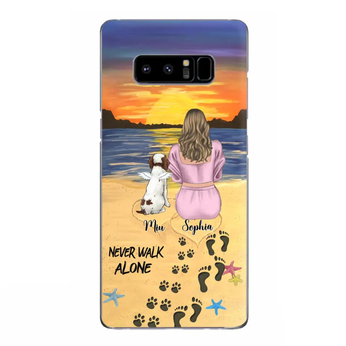 Custom Personalized Memorial Dog Mom Phone Case - Upto 3 Dogs - Memorial Gift Idea for Dog Owners - Never Walk Alone - Case for iPhone/Samsung