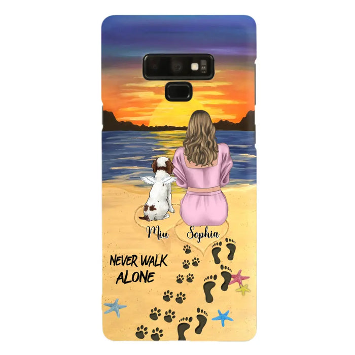 Custom Personalized Memorial Dog Mom Phone Case - Upto 3 Dogs - Memorial Gift Idea for Dog Owners - Never Walk Alone - Case for iPhone/Samsung