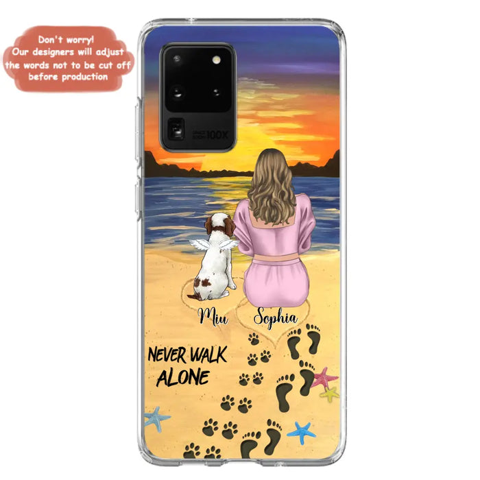 Custom Personalized Memorial Dog Mom Phone Case - Upto 3 Dogs - Memorial Gift Idea for Dog Owners - Never Walk Alone - Case for iPhone/Samsung