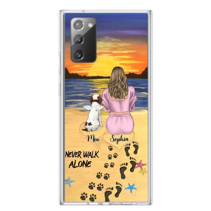 Custom Personalized Memorial Dog Mom Phone Case - Upto 3 Dogs - Memorial Gift Idea for Dog Owners - Never Walk Alone - Case for iPhone/Samsung