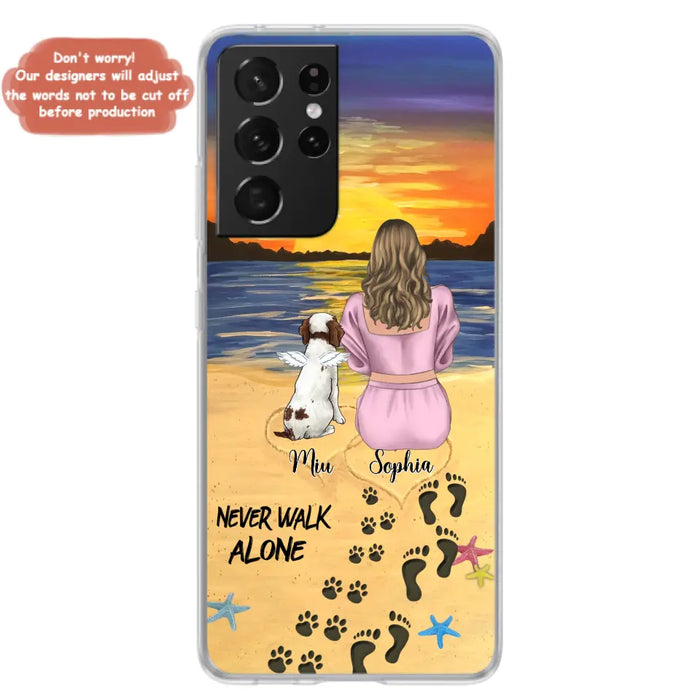 Custom Personalized Memorial Dog Mom Phone Case - Upto 3 Dogs - Memorial Gift Idea for Dog Owners - Never Walk Alone - Case for iPhone/Samsung