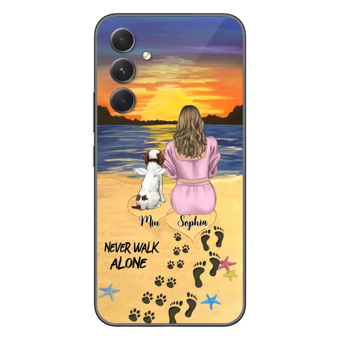 Custom Personalized Memorial Dog Mom Phone Case - Upto 3 Dogs - Memorial Gift Idea for Dog Owners - Never Walk Alone - Case for iPhone/Samsung