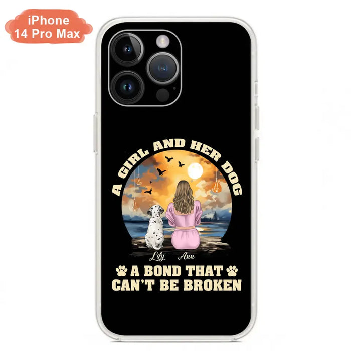 Custom Personalized Dog Mom Phone Case - Upto 4 Dogs - Gift Idea for Dog Owners - Case For iPhone/ Samsung - A Girl And Her Dog A Bond That Can't Be Broken