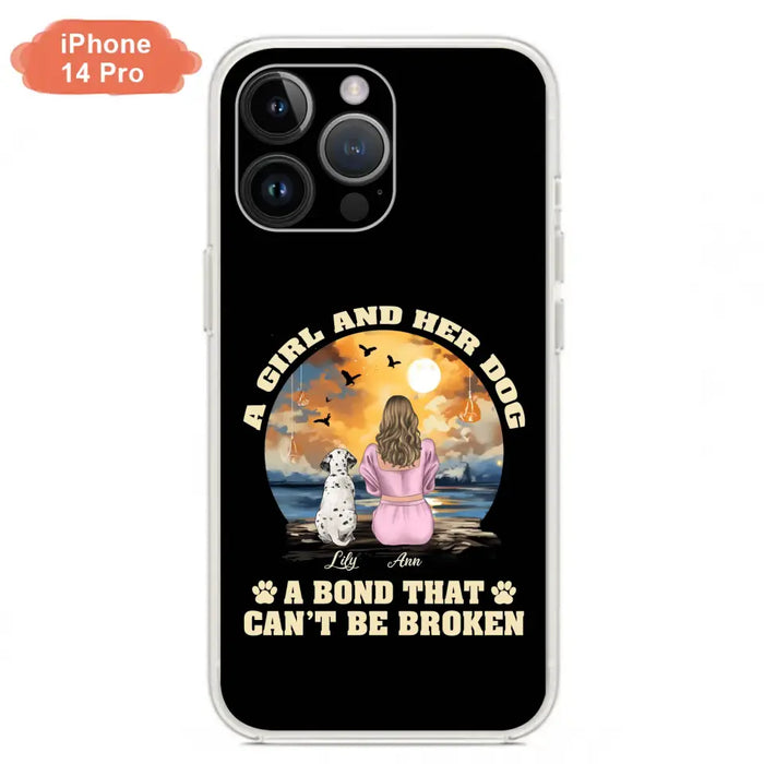 Custom Personalized Dog Mom Phone Case - Upto 4 Dogs - Gift Idea for Dog Owners - Case For iPhone/ Samsung - A Girl And Her Dog A Bond That Can't Be Broken