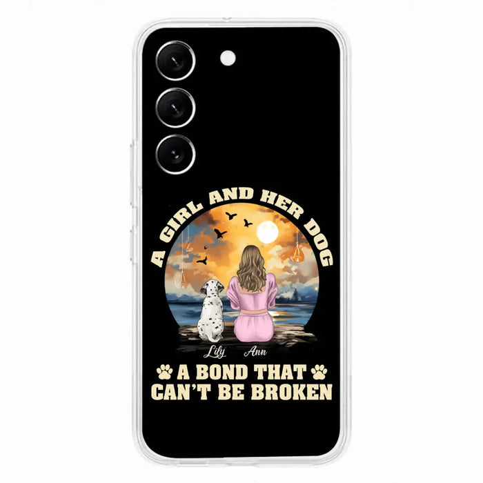 Custom Personalized Dog Mom Phone Case - Upto 4 Dogs - Gift Idea for Dog Owners - Case For iPhone/ Samsung - A Girl And Her Dog A Bond That Can't Be Broken