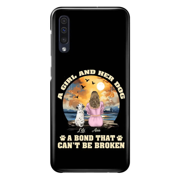 Custom Personalized Dog Mom Phone Case - Upto 4 Dogs - Gift Idea for Dog Owners - Case For iPhone/ Samsung - A Girl And Her Dog A Bond That Can't Be Broken