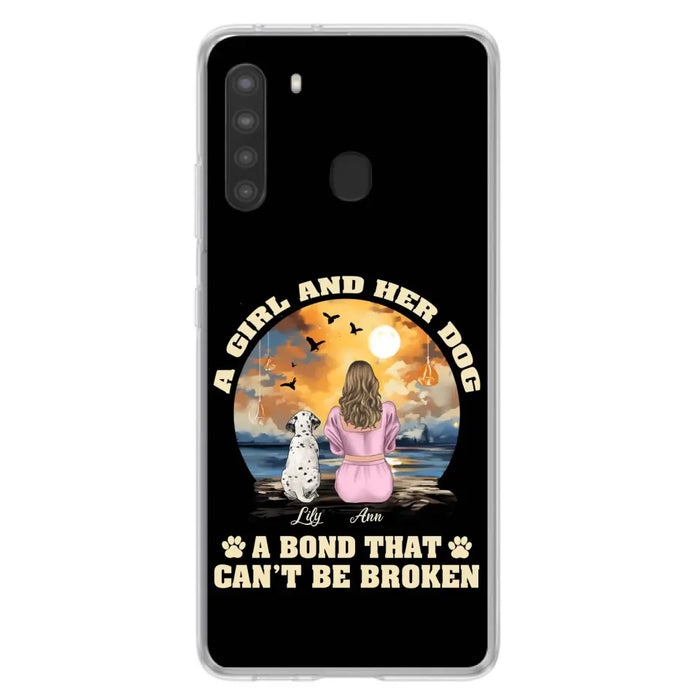 Custom Personalized Dog Mom Phone Case - Upto 4 Dogs - Gift Idea for Dog Owners - Case For iPhone/ Samsung - A Girl And Her Dog A Bond That Can't Be Broken