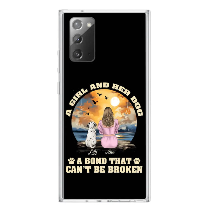 Custom Personalized Dog Mom Phone Case - Upto 4 Dogs - Gift Idea for Dog Owners - Case For iPhone/ Samsung - A Girl And Her Dog A Bond That Can't Be Broken