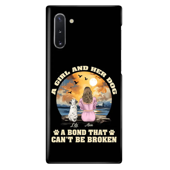 Custom Personalized Dog Mom Phone Case - Upto 4 Dogs - Gift Idea for Dog Owners - Case For iPhone/ Samsung - A Girl And Her Dog A Bond That Can't Be Broken