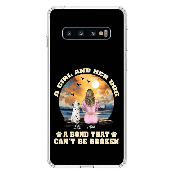 Custom Personalized Dog Mom Phone Case - Upto 4 Dogs - Gift Idea for Dog Owners - Case For iPhone/ Samsung - A Girl And Her Dog A Bond That Can't Be Broken