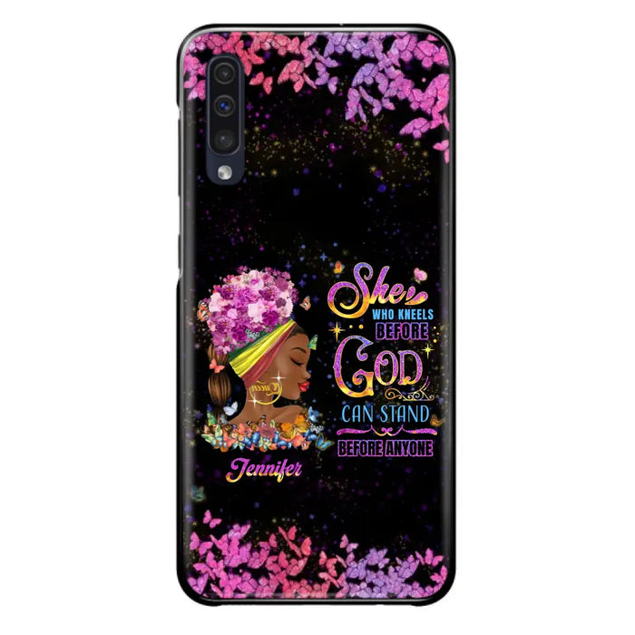 Custom Personalized Black Girl Phone Case - Gift Idea for Birthday/Friends - She Who Kneels Before God Can Stand Before Anyone - Case For iPhone/Samsung