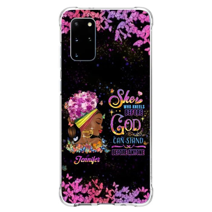 Custom Personalized Black Girl Phone Case - Gift Idea for Birthday/Friends - She Who Kneels Before God Can Stand Before Anyone - Case For iPhone/Samsung