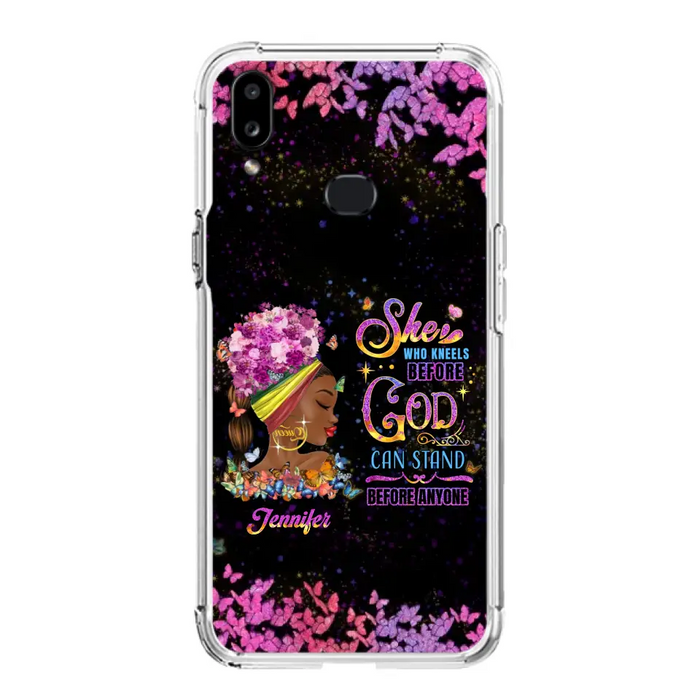 Custom Personalized Black Girl Phone Case - Gift Idea for Birthday/Friends - She Who Kneels Before God Can Stand Before Anyone - Case For iPhone/Samsung